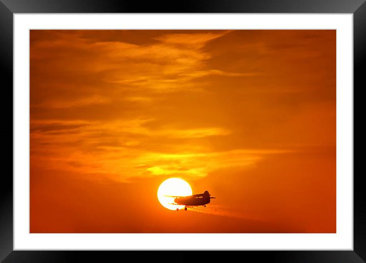Sunset with Plane Framed Mounted Print by Mary Lane