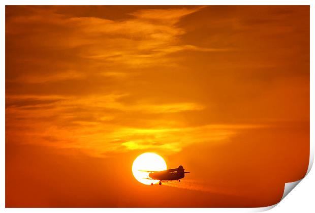Sunset with Plane Print by Mary Lane