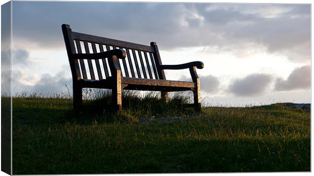 Bench at Sunset Canvas Print by Helen Northcott