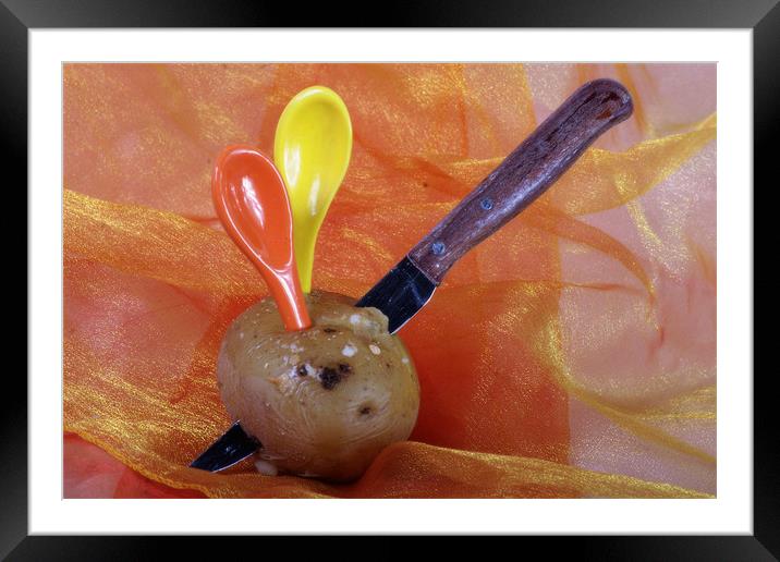 Potato with knife and teaspoons Framed Mounted Print by Jose Manuel Espigares Garc
