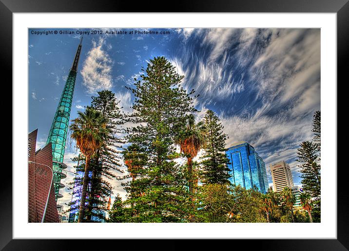 Perth WA Skyline Framed Mounted Print by Gillian Oprey