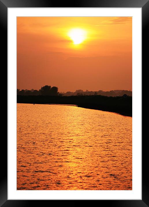 sunset over river Bure Framed Mounted Print by dennis brown