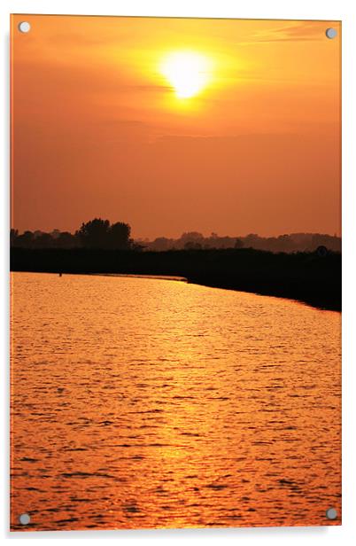 sunset over river Bure Acrylic by dennis brown