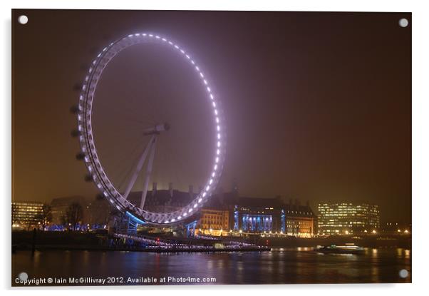 London Eye at Night Acrylic by Iain McGillivray
