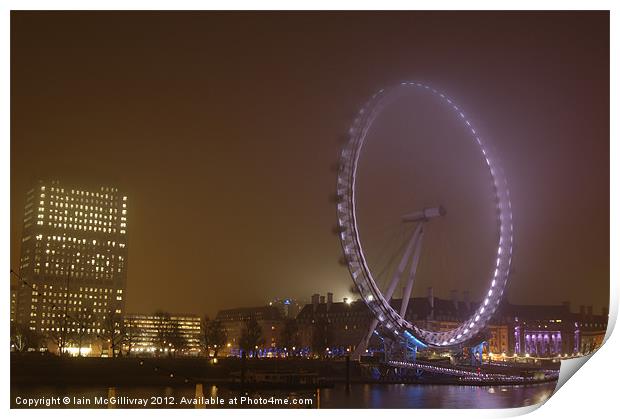 London Eye at Night Print by Iain McGillivray