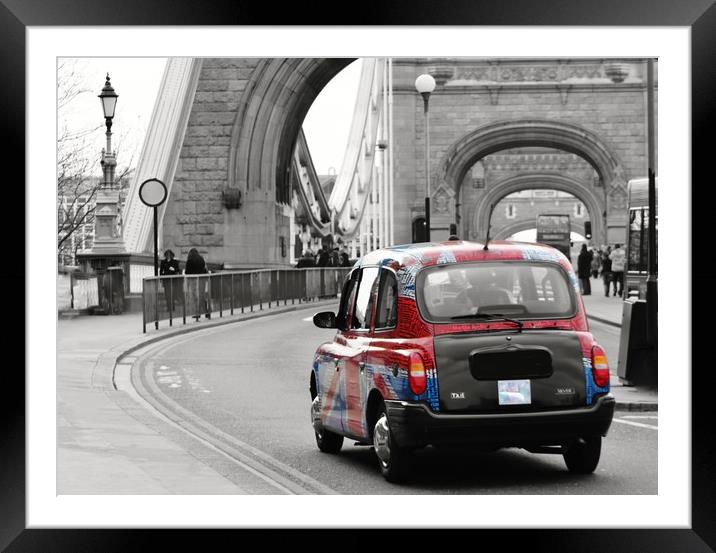 Union Jack Taxi. Framed Mounted Print by Becky Dix