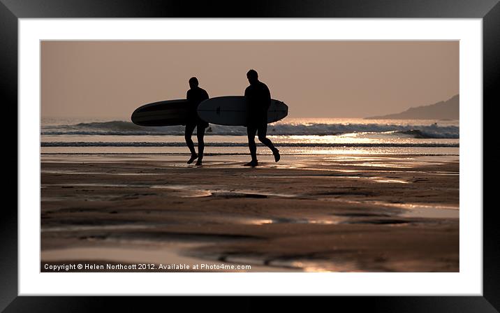 Surfers at Sunset Framed Mounted Print by Helen Northcott