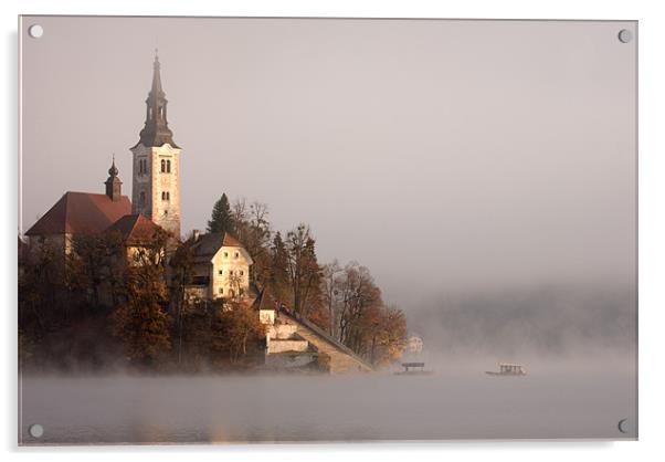 Misty Lake Bled Acrylic by Ian Middleton