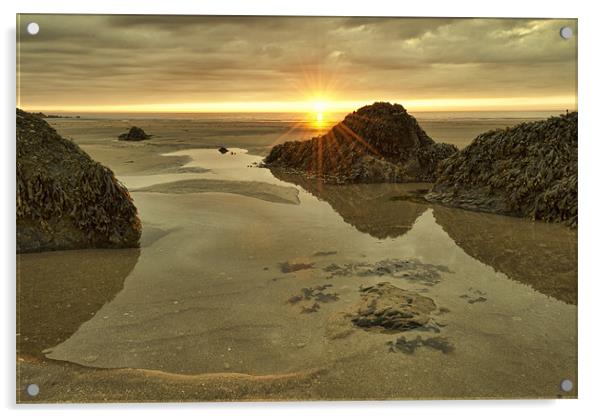 Putsborough Sands Sunset Acrylic by Dave Wilkinson North Devon Ph