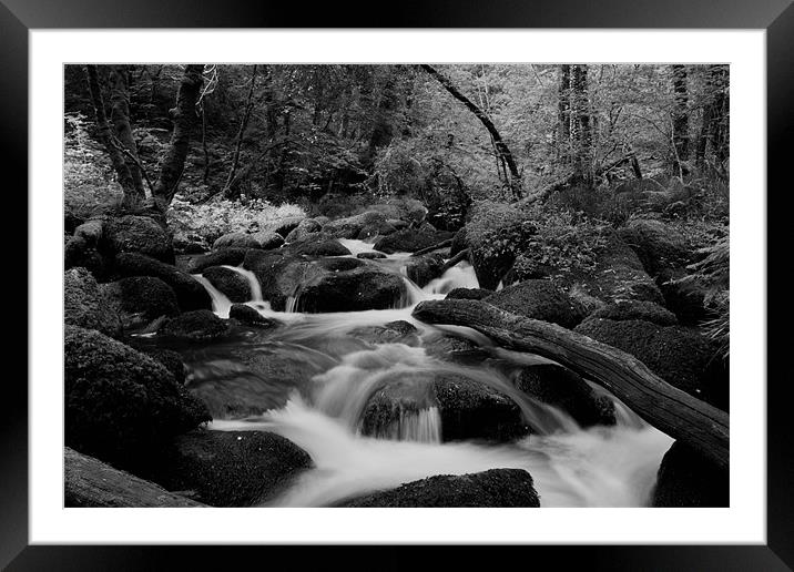 Becky Falls Black and White Framed Mounted Print by Dean Messenger
