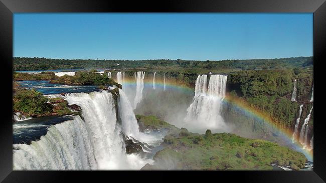 Rainbow over Iguazu Falls. Framed Print by wendy pearson