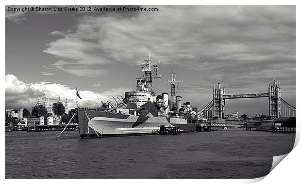 HMS Belfast in black and white Print by Sharon Lisa Clarke