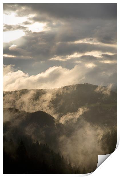 Storm clouds gather over mountains Print by Ian Middleton