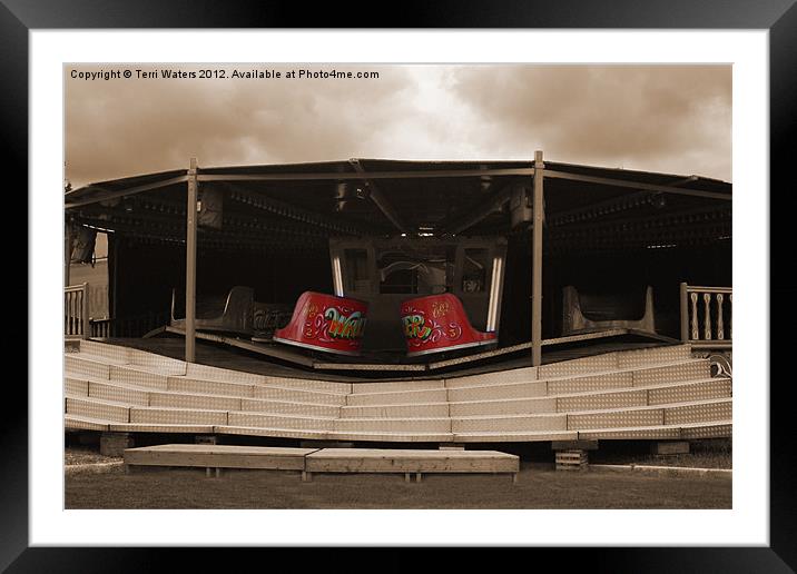 The Waltzer Fairground Ride in Sepia Framed Mounted Print by Terri Waters