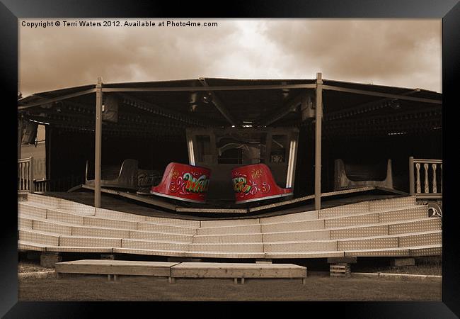 The Waltzer Fairground Ride in Sepia Framed Print by Terri Waters