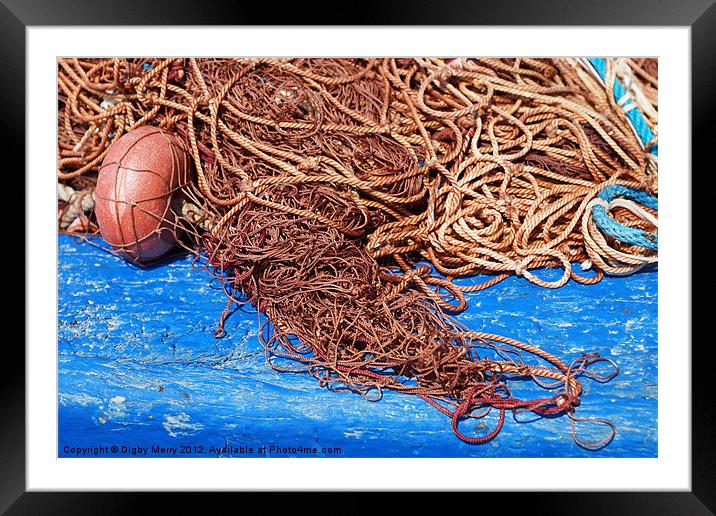 Nets, rope and boat Framed Mounted Print by Digby Merry