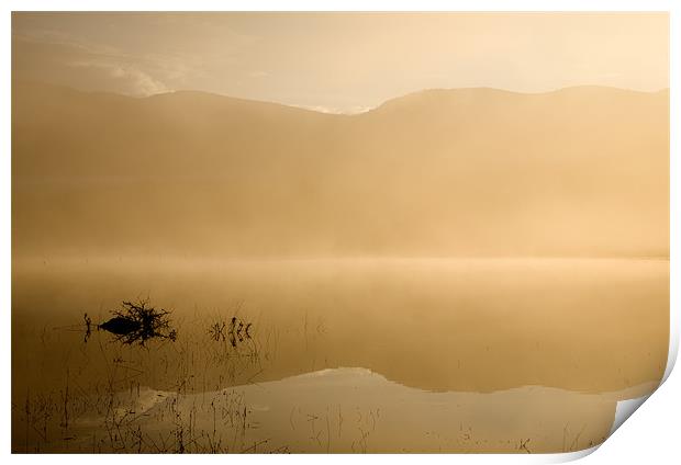 Misty reflections at sunrise Print by Ian Middleton