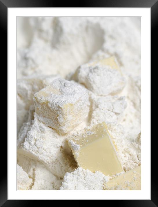 Butter cubes in plain flour Framed Mounted Print by J Lloyd