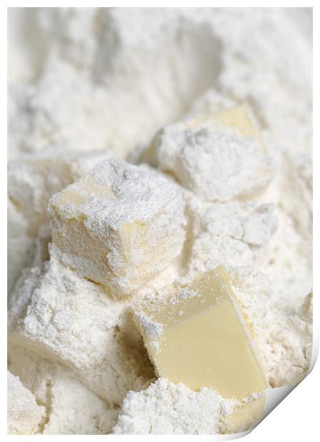 Butter cubes in plain flour Print by J Lloyd