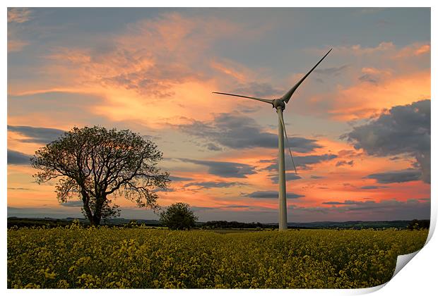 wind turbine sunset Print by Northeast Images