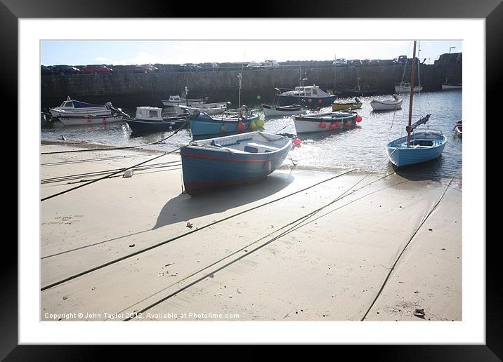 Boats at Mousehole Harbour Framed Mounted Print by John Taylor