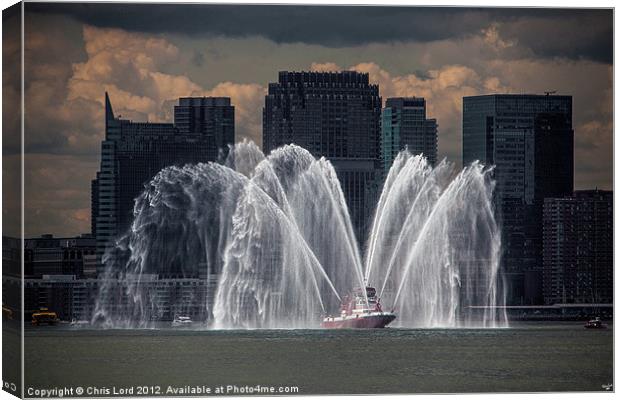 Fireboat on the Hudson River Canvas Print by Chris Lord
