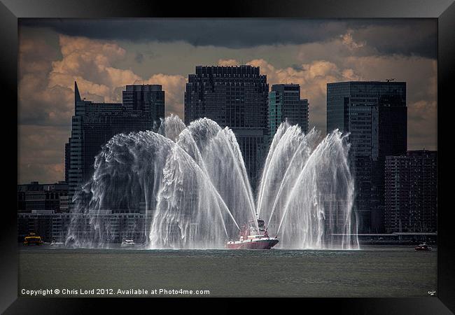 Fireboat on the Hudson River Framed Print by Chris Lord