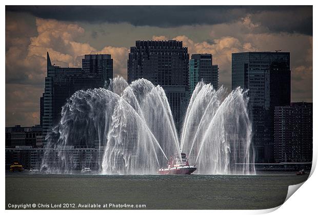 Fireboat on the Hudson River Print by Chris Lord