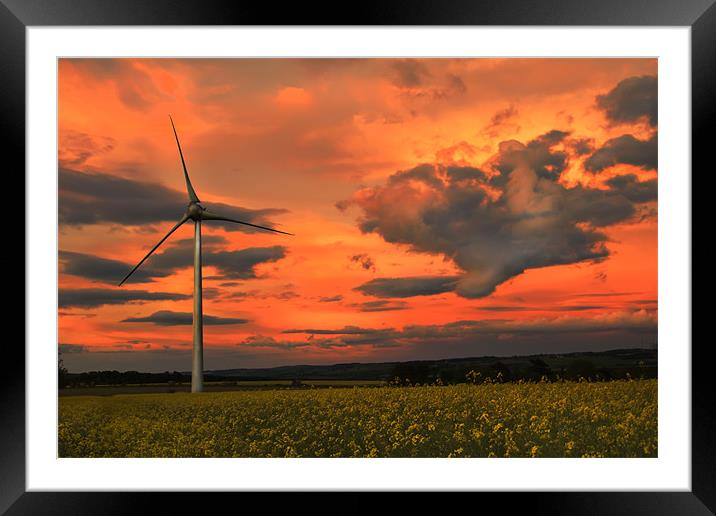 wind turbine sunset Framed Mounted Print by Northeast Images