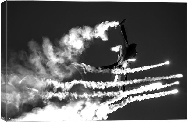 F16 firing flares B&W Canvas Print by Oxon Images