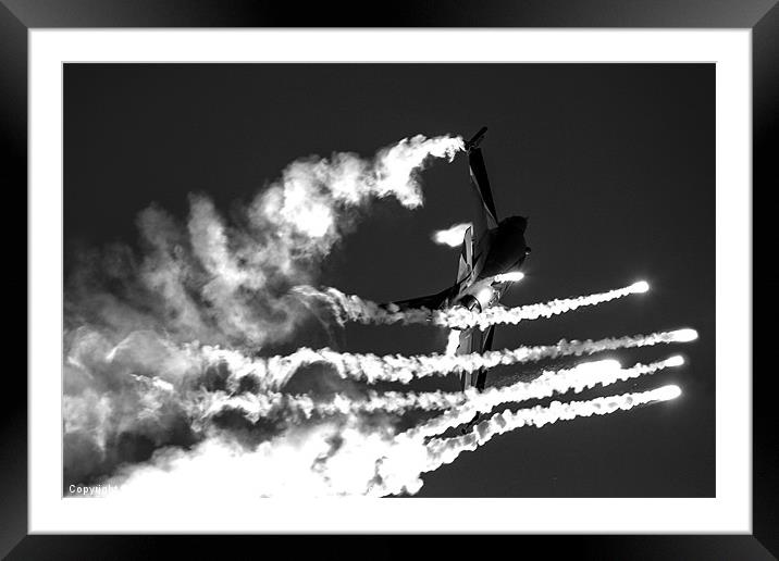 F16 firing flares B&W Framed Mounted Print by Oxon Images