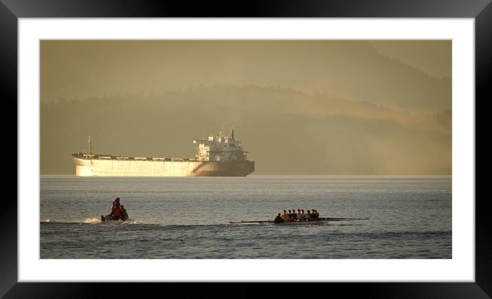 ROWING TANKER training off sunset beach park downt Framed Mounted Print by Andy Smy
