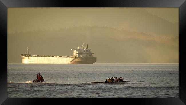 ROWING TANKER training off sunset beach park downt Framed Print by Andy Smy
