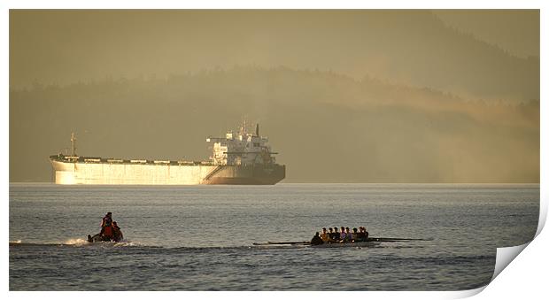 ROWING TANKER training off sunset beach park downt Print by Andy Smy