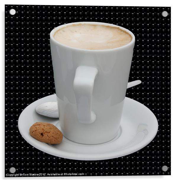 Cup of Cappucino with an Amaretti Biscuit Acrylic by Terri Waters