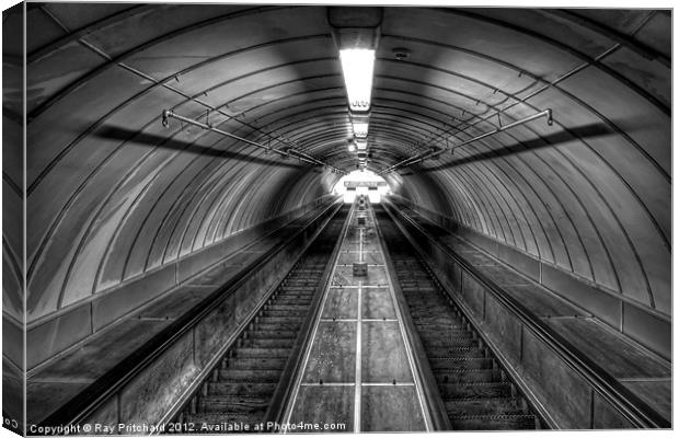Pedestrian Tunnel Escalators Canvas Print by Ray Pritchard