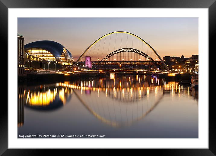 River Tyne Lit Up Framed Mounted Print by Ray Pritchard