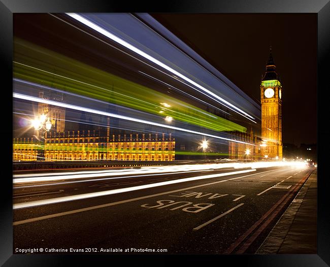 Night Bus on Westminster Bridge Framed Print by Catherine Fowler
