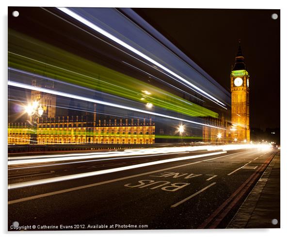 Night Bus on Westminster Bridge Acrylic by Catherine Fowler