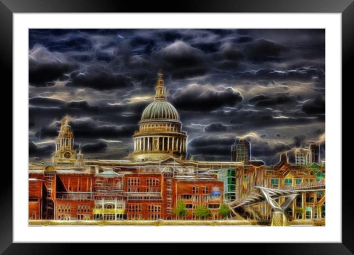 Electric St Pauls Cathedral / Millennium Bridge Framed Mounted Print by Mike Gorton