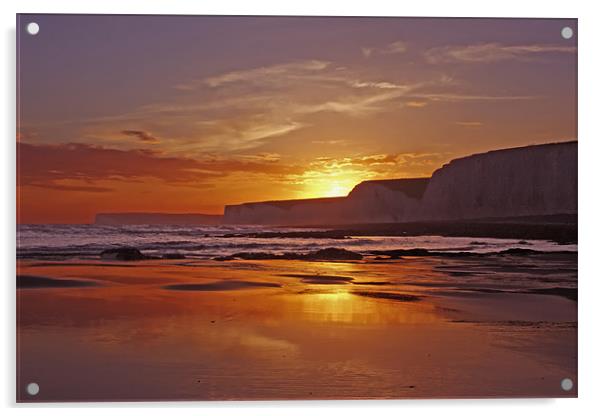 Birling Gap Sunset Acrylic by Phil Clements