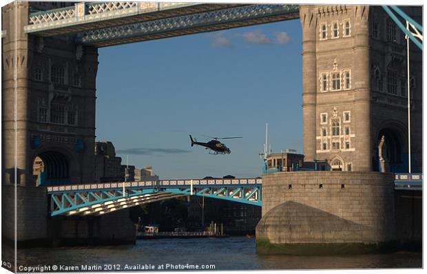 Tower Bridge and Helicoptor Canvas Print by Karen Martin