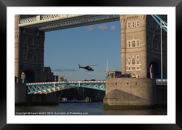 Tower Bridge and Helicoptor Framed Mounted Print by Karen Martin