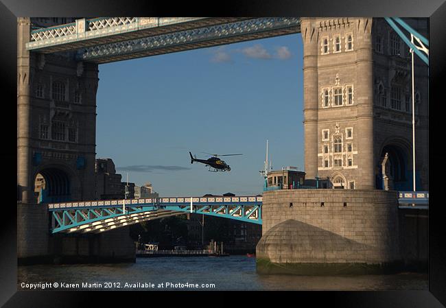 Tower Bridge and Helicoptor Framed Print by Karen Martin