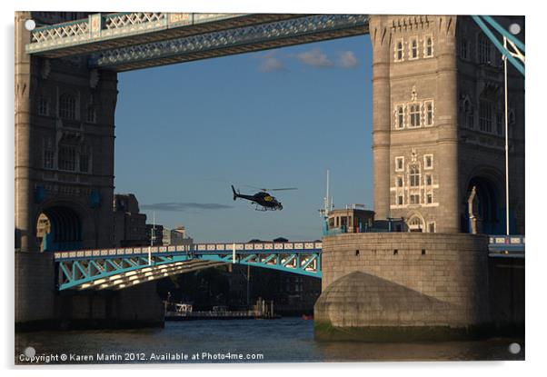Tower Bridge and Helicoptor Acrylic by Karen Martin