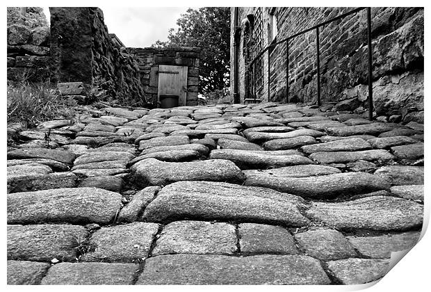 cobbled street in Heptonstall Print by simon sugden