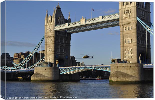 Tower Bridge and Helicoptor II Canvas Print by Karen Martin