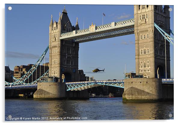 Tower Bridge and Helicoptor II Acrylic by Karen Martin