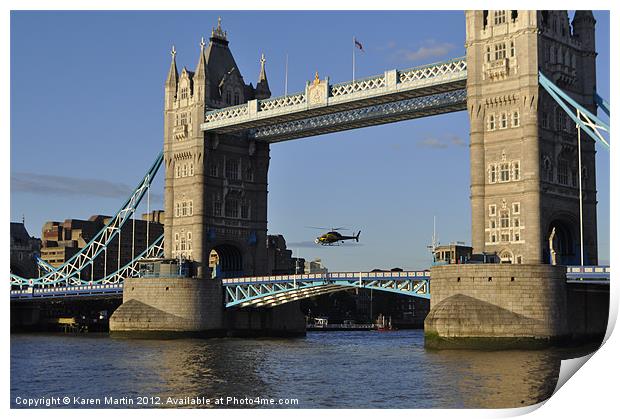 Tower Bridge and Helicoptor II Print by Karen Martin