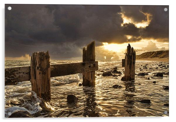 Old Groyne Sunset Acrylic by Dave Wilkinson North Devon Ph